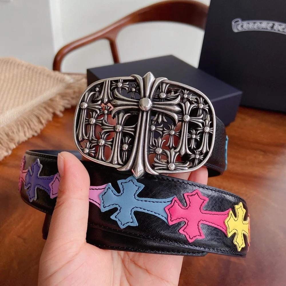 Chrome Hearts Cross-Motif Silver Buckle Belt